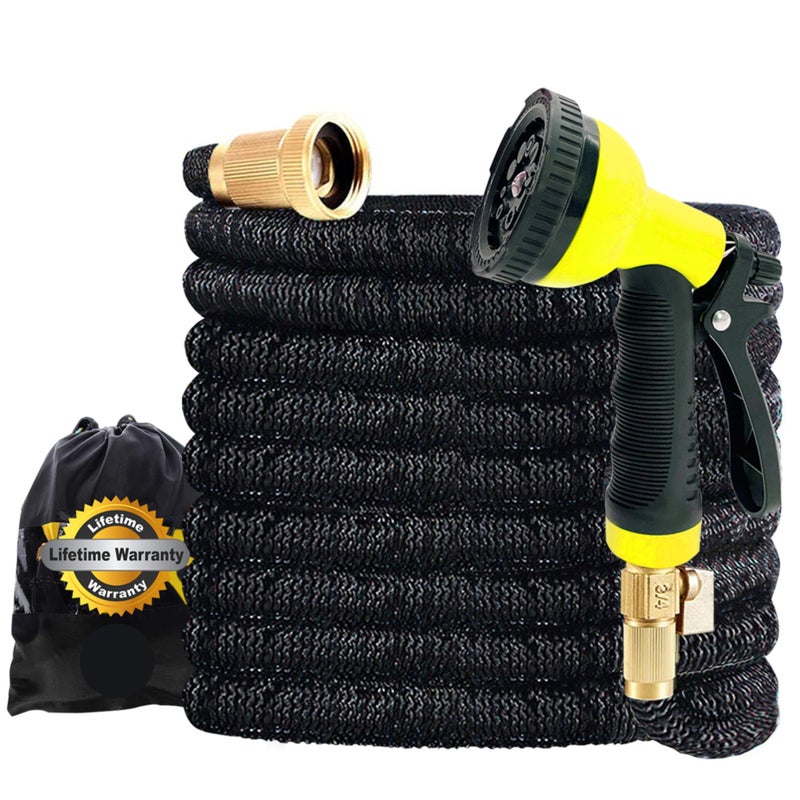 JB XpandaHose 75ft Expandable Garden Hose with Holder Heavy Duty Superior Strength 3750D 4 Layer Latex Core Extra Strong Brass Connectors and 10 Spray Nozzle wStorage Bag Black 75