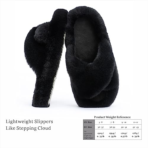 Chantomoo Women's Cross Slippers Memory Foam House Bedroom Slippers for Women Fuzzy Plush Comfy Faux Fur Lined Slide Shoes Anti-Skid Sole Trendy Gift Slippers Black Size 9 10 8.5 - Image 3