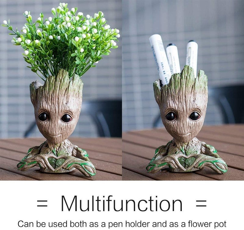 ZUSONUD B-Best Baby Groot Pen Pot Tree Man Pens Holder or Flower Pot with Drainage Hole Perfect for a Tiny Succulents Plants 6" (Brown) - Image 4