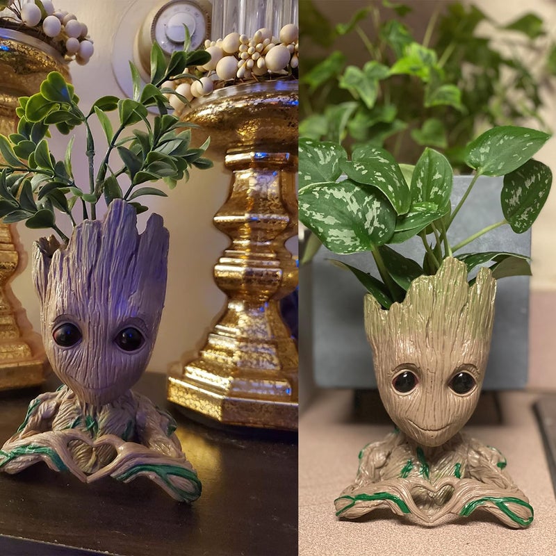 ZUSONUD B-Best Baby Groot Pen Pot Tree Man Pens Holder or Flower Pot with Drainage Hole Perfect for a Tiny Succulents Plants 6" (Brown) - Image 2