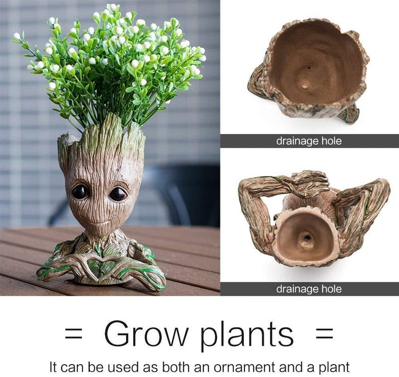 ZUSONUD B-Best Baby Groot Pen Pot Tree Man Pens Holder or Flower Pot with Drainage Hole Perfect for a Tiny Succulents Plants 6" (Brown) - Image 5