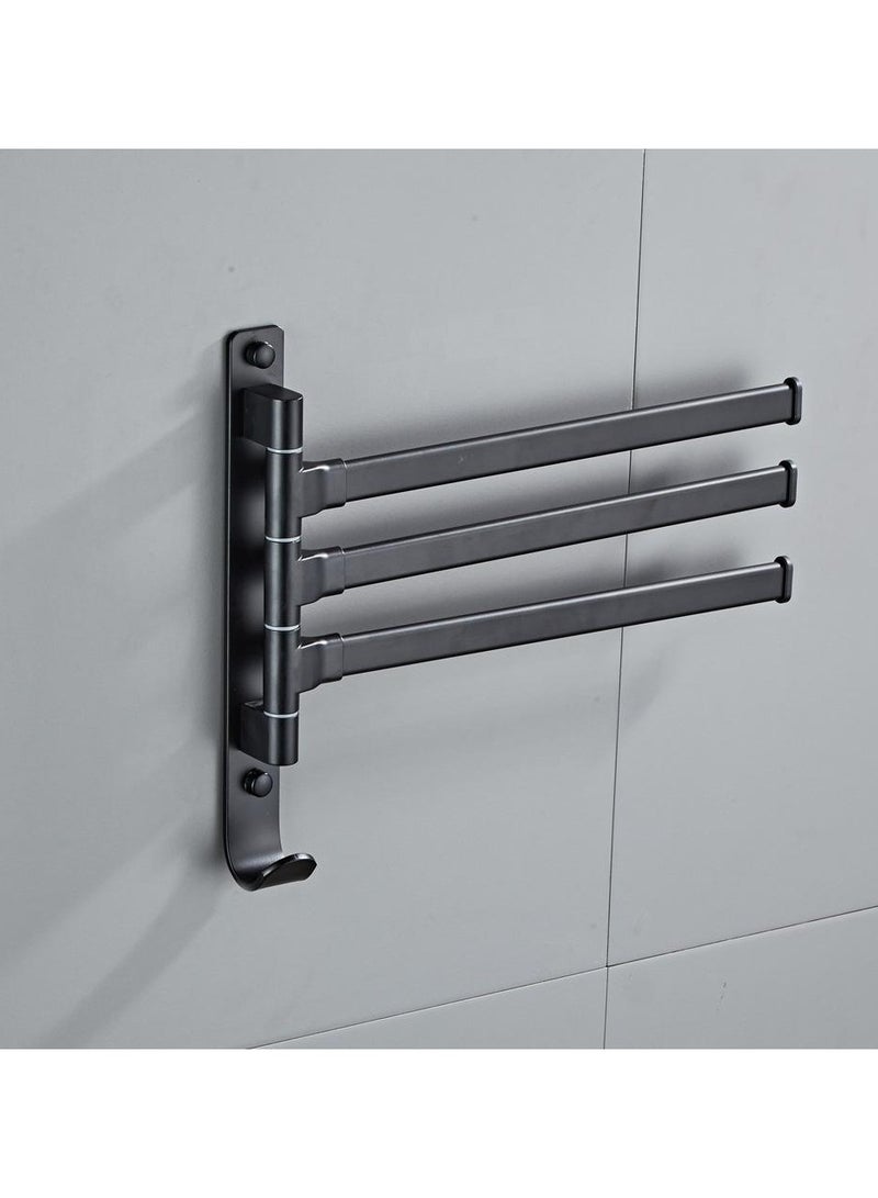 Loquat Space Aluminum Swivel Bathroom Towel Bar(5453B-3 Space Aluminum Black Adjustable Triple Towel Bar) 