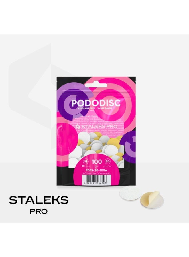 STALEKS PRO ملفات بيضاء قابلة للتخلص على طبقة إسفنجية ناعمة لقرص الباديكير - PODODISC M | EXPERT 100 حبيبة (50 قطعة) - Image 2