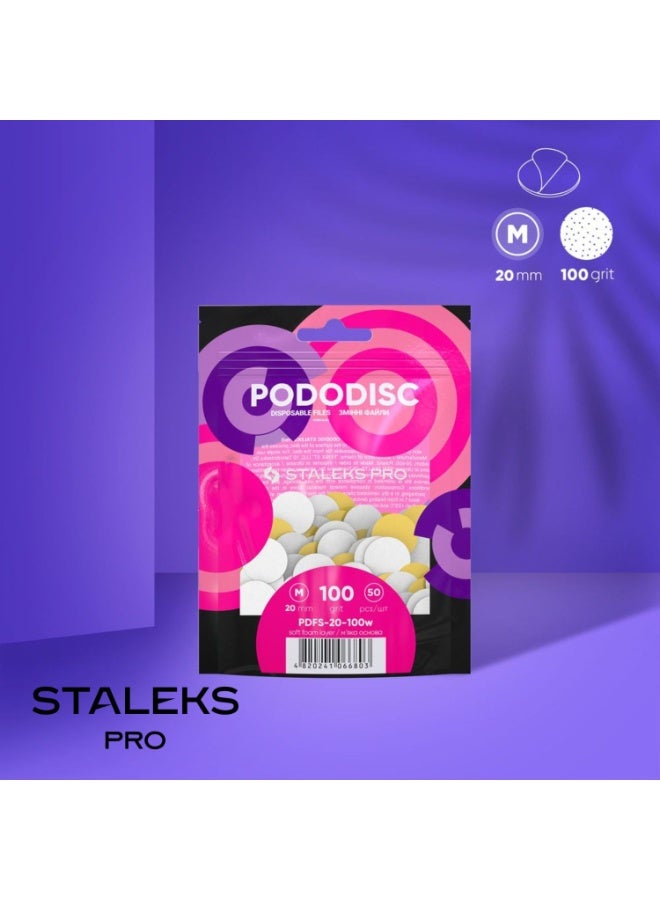 STALEKS PRO ملفات بيضاء قابلة للتخلص على طبقة إسفنجية ناعمة لقرص الباديكير - PODODISC M | EXPERT 100 حبيبة (50 قطعة) - Image 1