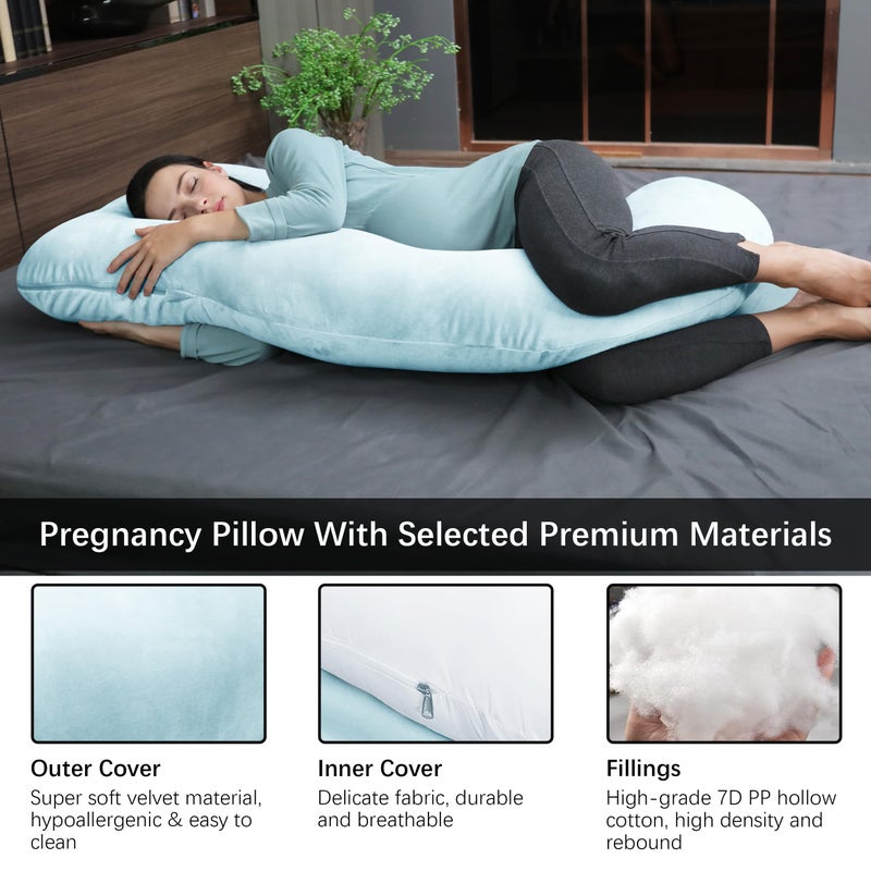 MOON PARK Pregnancy Pillows for Sleeping - U Shaped Full Body Maternity Pillow with Removable Cover - Support for Back, Legs, Belly, Hips - 57 Inch Pregnancy Pillow for Women - Aqua - Image 3