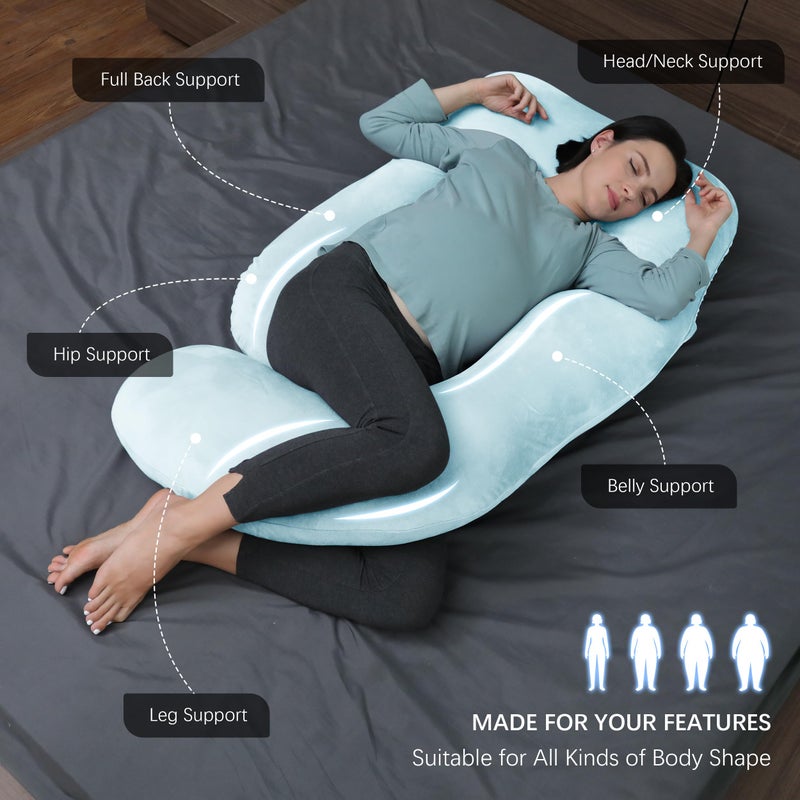 MOON PARK Pregnancy Pillows for Sleeping - U Shaped Full Body Maternity Pillow with Removable Cover - Support for Back, Legs, Belly, Hips - 57 Inch Pregnancy Pillow for Women - Aqua - Image 2