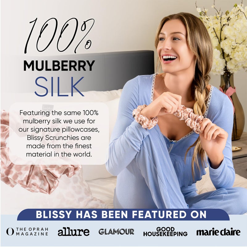 Blissy Silk Scrunchies (3 Pack) - 100% Pure Mulberry Silk - 22 Momme 6A High-Grade Fibers Scrunchie for Straight & Curly Hair (Nicole Miller - Mauve Cheetah, Regular) - Image 5