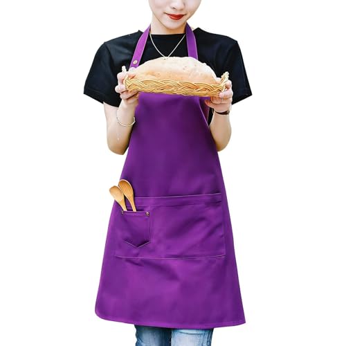MORNITE Apron Women for Artist Painting Ceramics Baking Cooking Cafe, Art Craft Smock Apron with Pockets for Women, Purple - Image 1