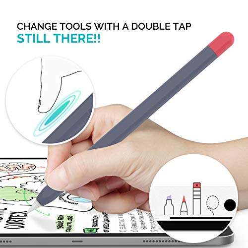 AHASTYLE Duotone Case Silicone Skin Cover Compatible with Apple Pencil 2nd Generation, iPad Pro 11 12.9 inch 2018 (Midnight Blue, Red) - Image 4
