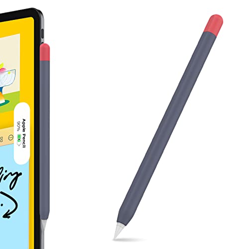 AHASTYLE Duotone Case Silicone Skin Cover Compatible with Apple Pencil 2nd Generation, iPad Pro 11 12.9 inch 2018 (Midnight Blue, Red) - Image 1