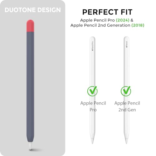AHASTYLE Duotone Case Silicone Skin Cover Compatible with Apple Pencil 2nd Generation, iPad Pro 11 12.9 inch 2018 (Midnight Blue, Red) - Image 2