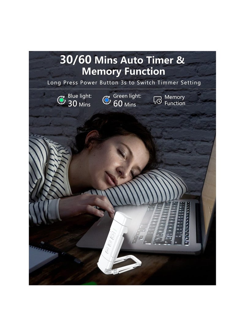 USB Rechargeable Book Light with Timer, Ultralight 1.4 oz Clip-on Bookmark, 3 Colors & 5 Brightness Levels, 500 mAh Battery for 80+ Hours, Ideal for Book Lovers (White)