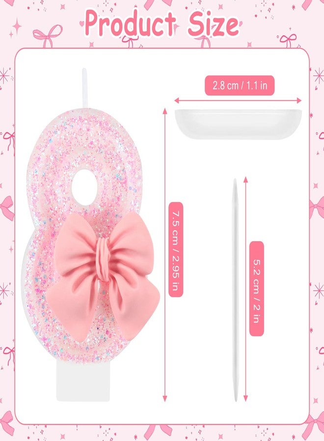 IDIJOLI Pink Birthday Candle Bow Number 8 Candle Cake Topper Cupcake Decor 8th Birthday Party Decorations Anniversary Celebrations Supplies Favors - Image 3