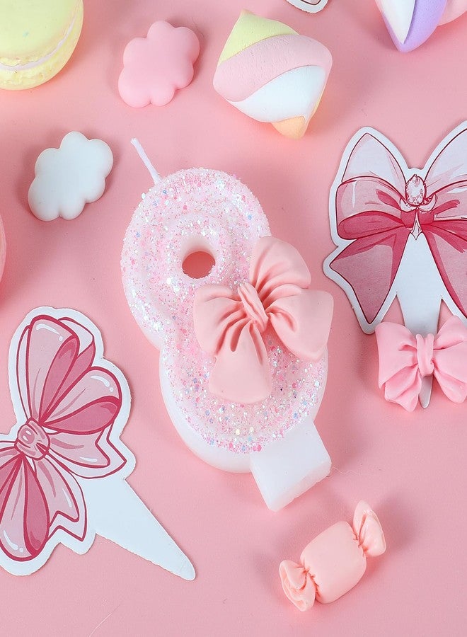 IDIJOLI Pink Birthday Candle Bow Number 8 Candle Cake Topper Cupcake Decor 8th Birthday Party Decorations Anniversary Celebrations Supplies Favors - Image 2