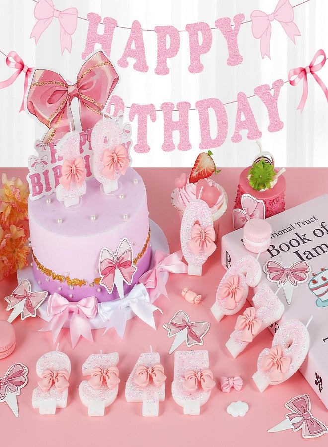 IDIJOLI Pink Birthday Candle Bow Number 8 Candle Cake Topper Cupcake Decor 8th Birthday Party Decorations Anniversary Celebrations Supplies Favors - Image 4