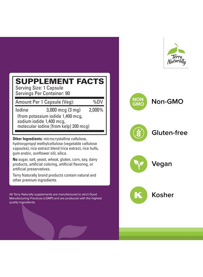 Terry Naturally Tri-Iodine - Dietary Supplement for Breast & Prostate Health Support - Healthy Thyroid Function Supplement Aid - 3 mg, 90 Capsules - Image 2