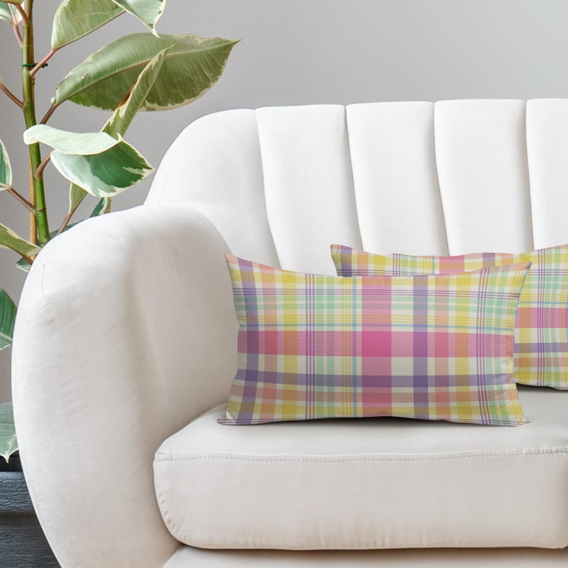 Aytipun Spring Plaid Pillow Covers 12x20 Set of 2 Easter Colorful Pink Yellow Purple Buffalo Plaid Tartan Print Decorative Outdoor Pillowcases Farmhouse Seasonal Throw Cushion Case Couch Sofa Bed Decor - Image 5