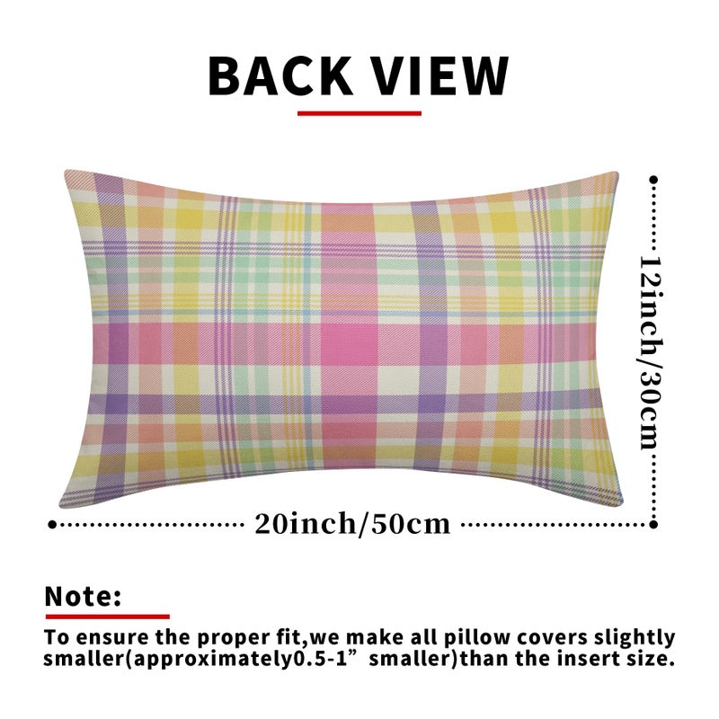 Aytipun Spring Plaid Pillow Covers 12x20 Set of 2 Easter Colorful Pink Yellow Purple Buffalo Plaid Tartan Print Decorative Outdoor Pillowcases Farmhouse Seasonal Throw Cushion Case Couch Sofa Bed Decor - Image 3