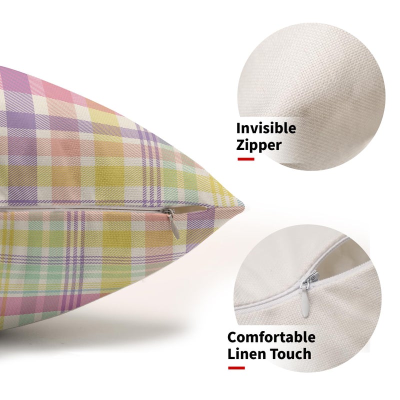 Aytipun Spring Plaid Pillow Covers 12x20 Set of 2 Easter Colorful Pink Yellow Purple Buffalo Plaid Tartan Print Decorative Outdoor Pillowcases Farmhouse Seasonal Throw Cushion Case Couch Sofa Bed Decor - Image 2