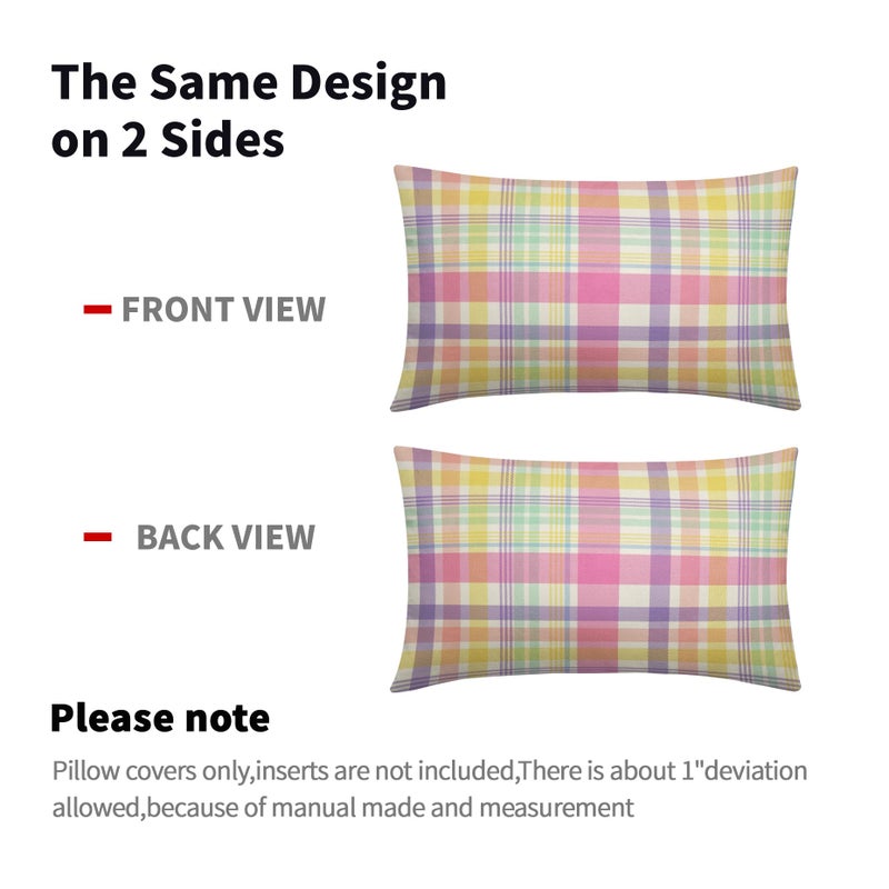 Aytipun Spring Plaid Pillow Covers 12x20 Set of 2 Easter Colorful Pink Yellow Purple Buffalo Plaid Tartan Print Decorative Outdoor Pillowcases Farmhouse Seasonal Throw Cushion Case Couch Sofa Bed Decor - Image 4