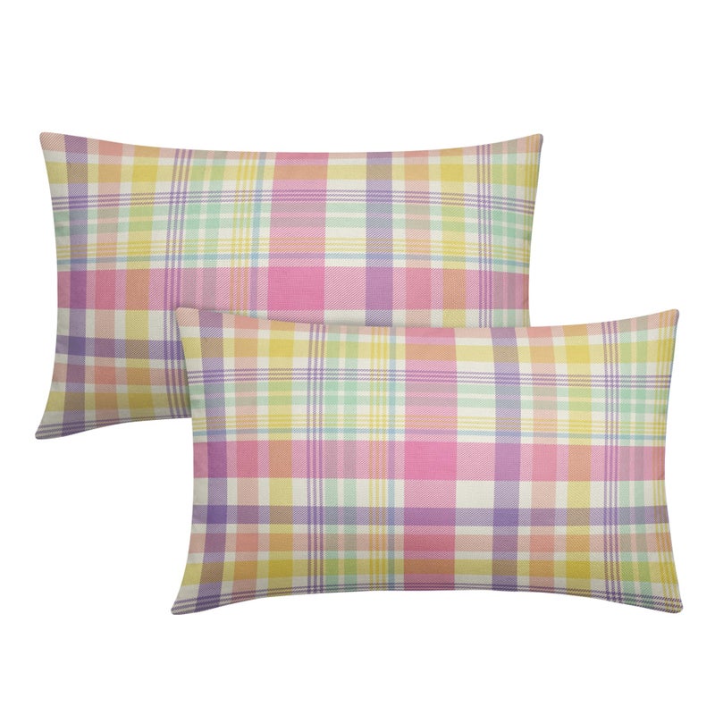 Aytipun Spring Plaid Pillow Covers 12x20 Set of 2 Easter Colorful Pink Yellow Purple Buffalo Plaid Tartan Print Decorative Outdoor Pillowcases Farmhouse Seasonal Throw Cushion Case Couch Sofa Bed Decor - Image 1