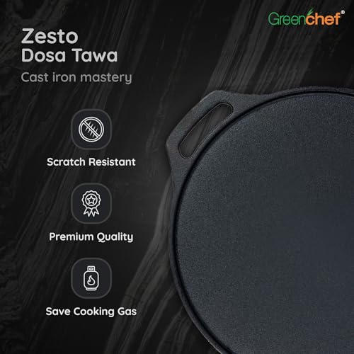 Greenchef Pre-Seasoned Cast Iron Zesto Doasa Tawa 30 cm | Pre-Seasoned with 100% Vegetable Oil | Naturally Nonstick | High Pressure Casting | High Strength | Bring Back Nostalgic Taste | Toxin-Free - Image 5