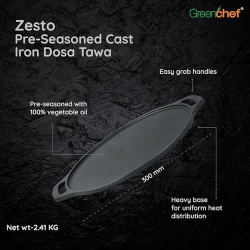 Greenchef Pre-Seasoned Cast Iron Zesto Doasa Tawa 30 cm | Pre-Seasoned with 100% Vegetable Oil | Naturally Nonstick | High Pressure Casting | High Strength | Bring Back Nostalgic Taste | Toxin-Free - Image 3