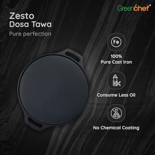 Greenchef Pre-Seasoned Cast Iron Zesto Doasa Tawa 30 cm | Pre-Seasoned with 100% Vegetable Oil | Naturally Nonstick | High Pressure Casting | High Strength | Bring Back Nostalgic Taste | Toxin-Free - Image 4