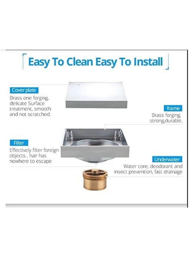 PRIME SOLE Modern Square Floor Drain Cover with Brass Filter - Stainless Steel & Acrylic, for Bathroom, Shower, Kitchen, Balcony - Image 5