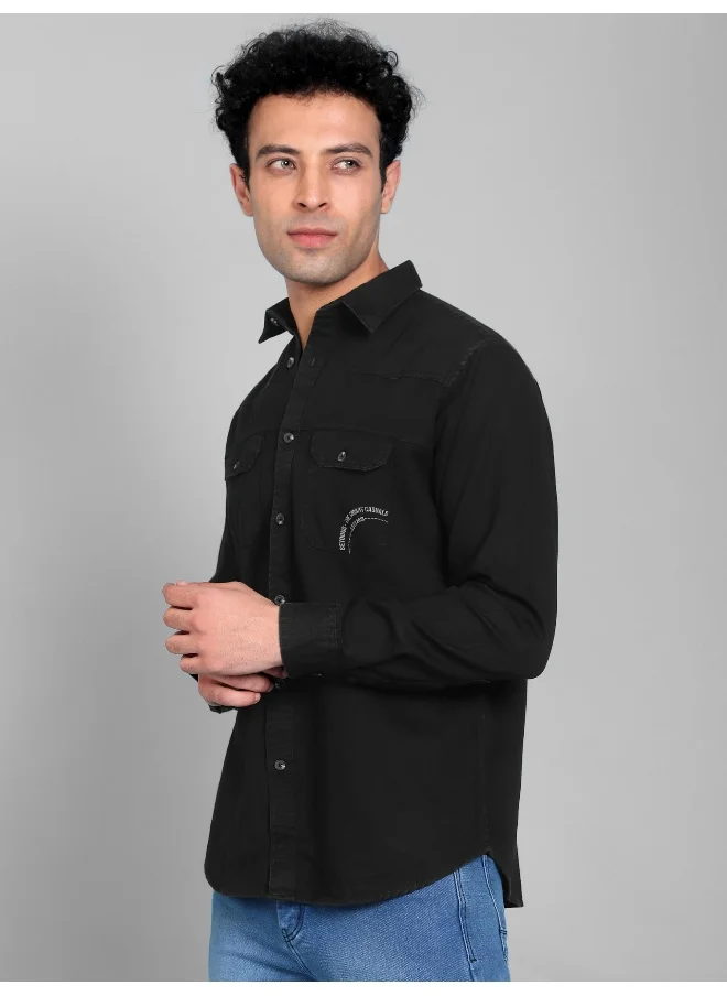 بيونغ Black Cotton Twill Casual Shirt for Men