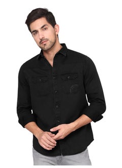 Beyoung قميص كاجوال رجالي من قطن تويل أسود BEYOUNG  - Image 1