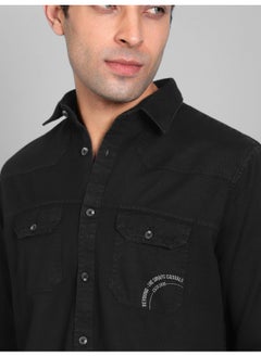 Beyoung قميص كاجوال رجالي من قطن تويل أسود BEYOUNG  - Image 3