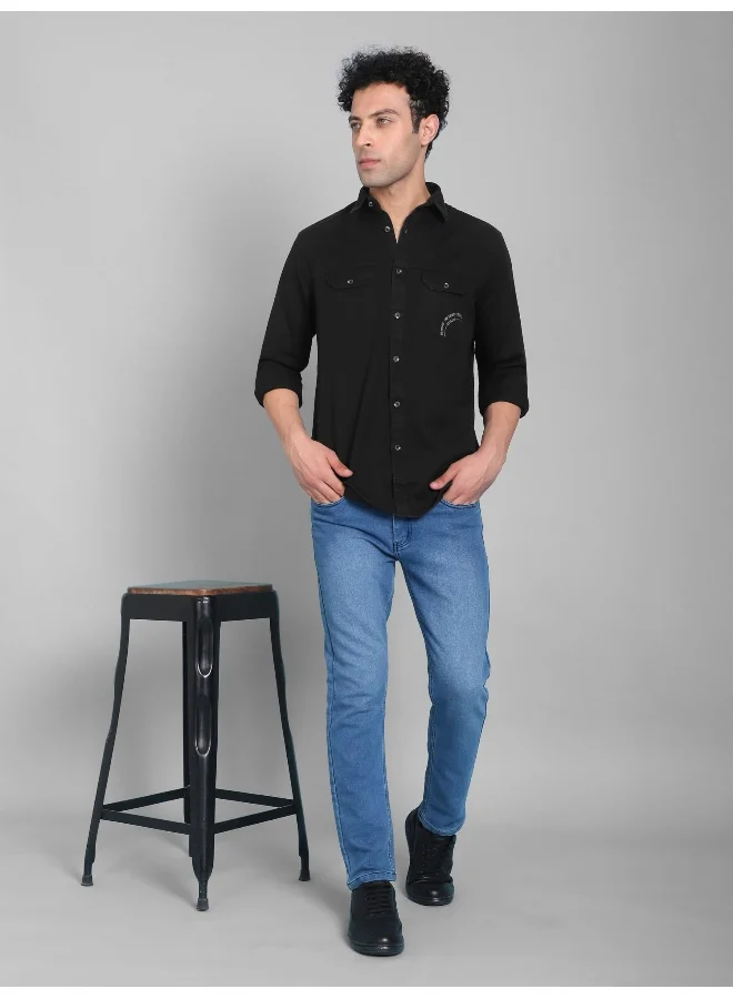 Beyoung Black Cotton Twill Casual Shirt for Men