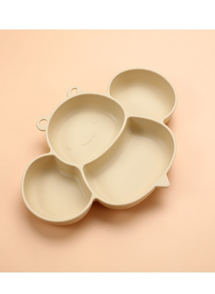 راكاي طقم تغذية الأطفال من السيليكون، 5 قطع، لونها بيج، وبيشمل مريلة ووعاء شفط وصينية مقسمة وقطع أكل. - Image 2