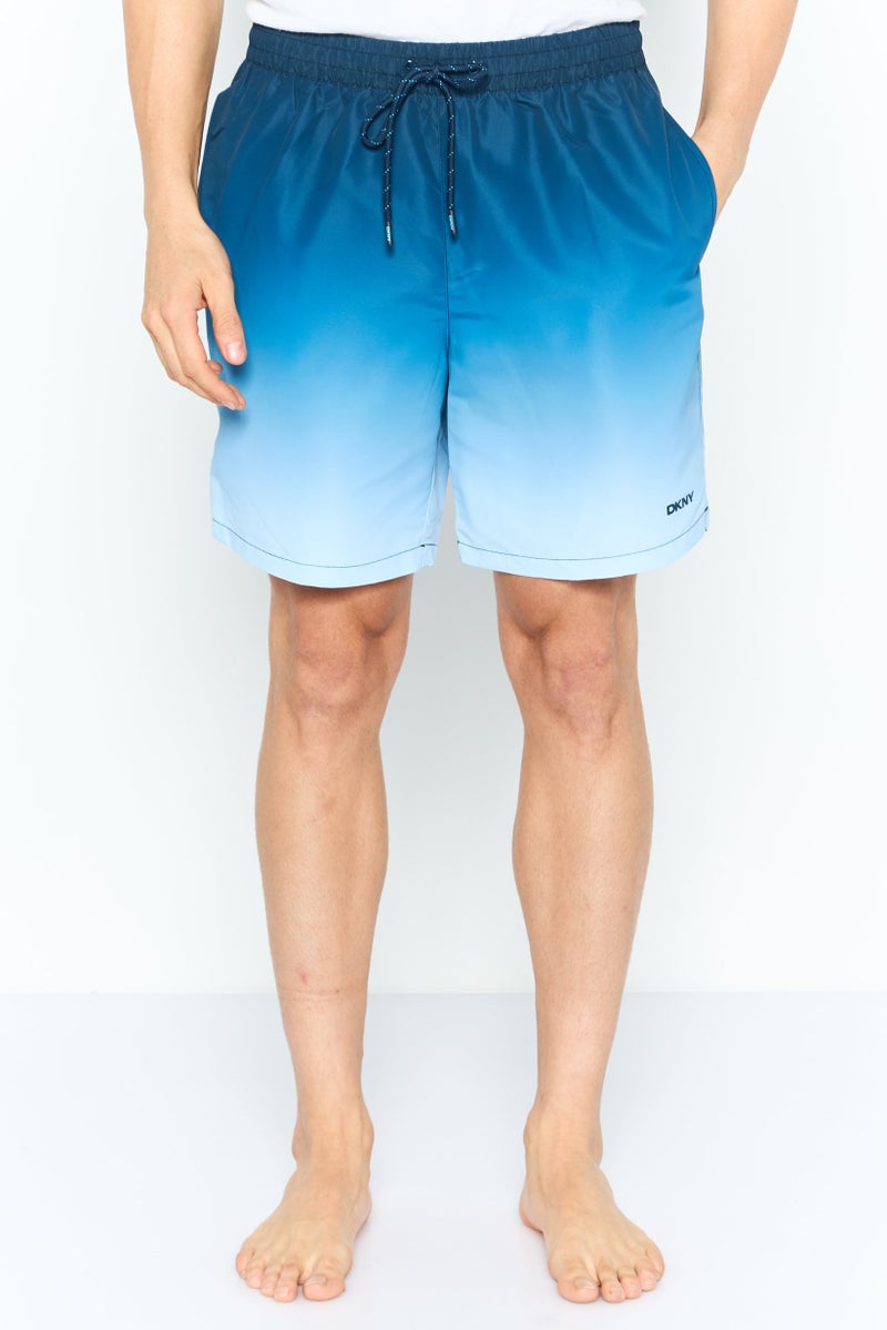 DKNY Men Brand Logo Board Shorts, Teal Blue - Image 1