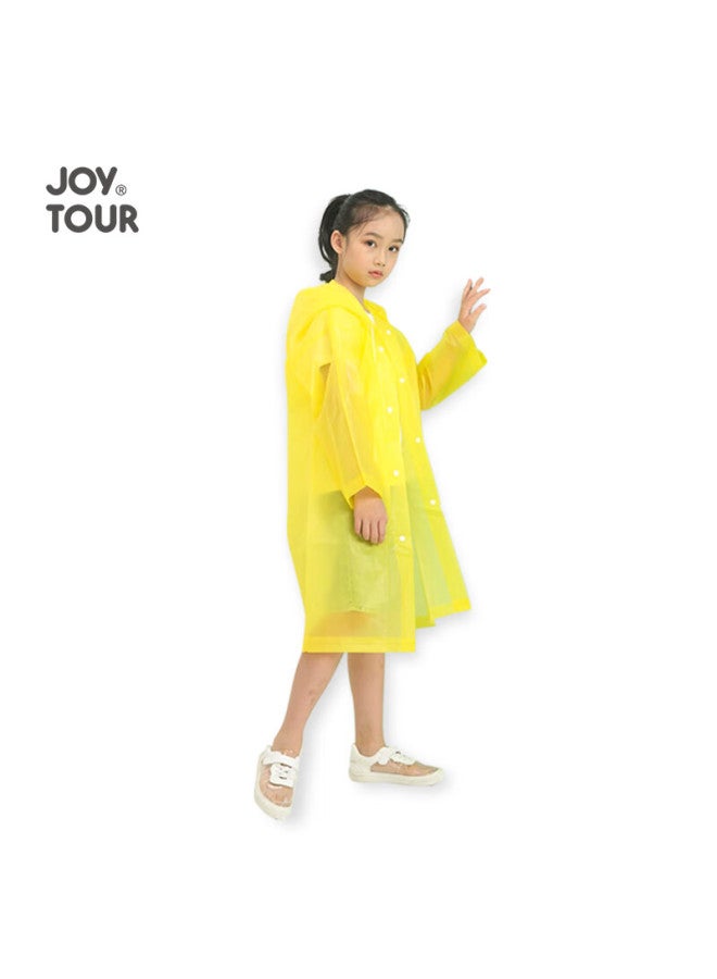 JOY TOUR معطف مطر للأطفال من Joytour قابل للاستخدام مرة واحدة، معطف مطر طويل من EVA سميك لطلاب المدارس الابتدائية، بونشو مطر محمول للسفر، أصفر - Image 1