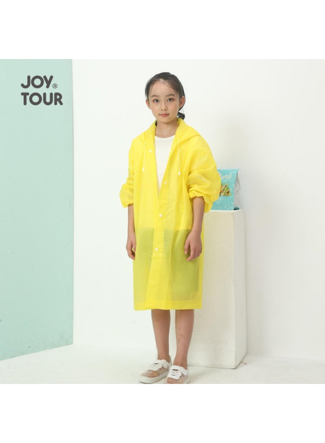 JOY TOUR معطف مطر للأطفال من Joytour قابل للاستخدام مرة واحدة، معطف مطر طويل من EVA سميك لطلاب المدارس الابتدائية، بونشو مطر محمول للسفر، أصفر - Image 3