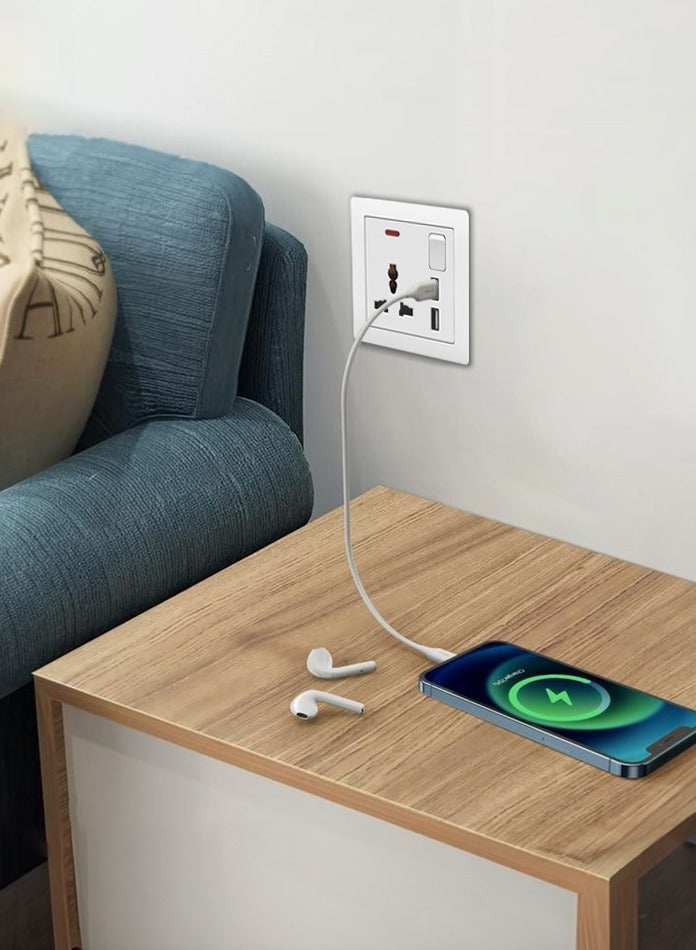 Vmax Single Multi-Function Wall Socket with 2 USB Charging Ports – Universal Plug, Safety Switch, Durable Design (Black / White / Champagne Gold) - Image 1