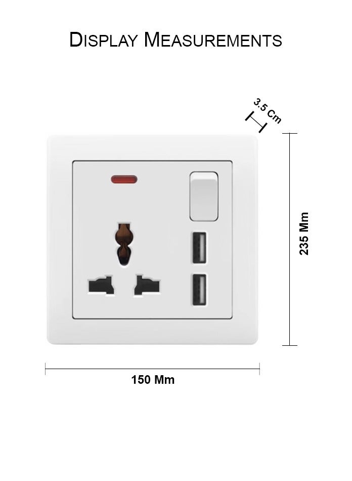 Vmax Single Multi-Function Wall Socket with 2 USB Charging Ports – Universal Plug, Safety Switch, Durable Design (Black / White / Champagne Gold) - Image 3