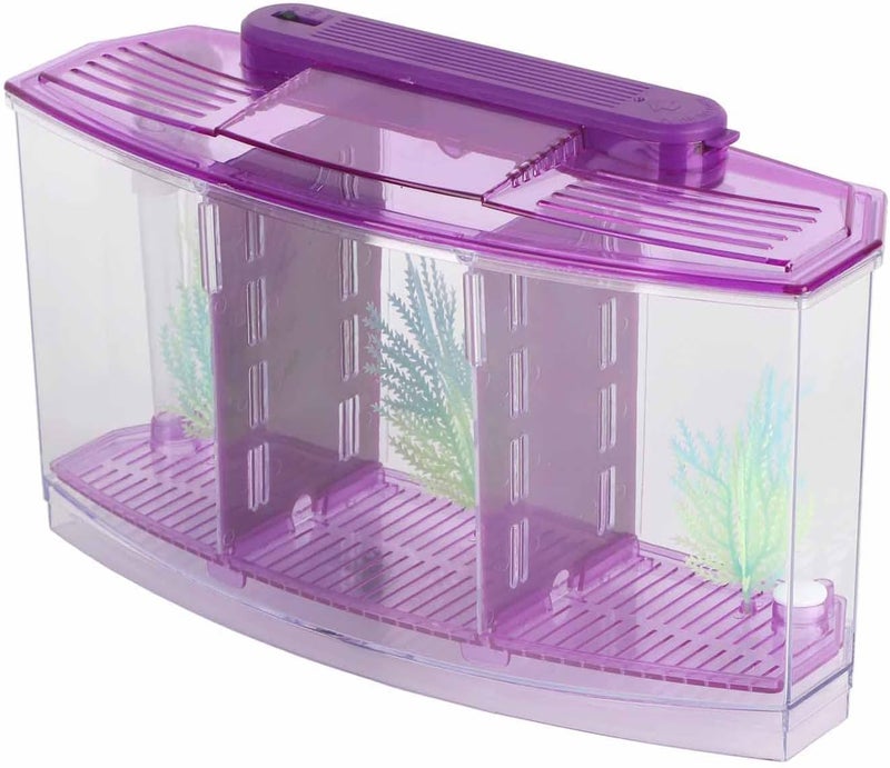 klarako Fish Tank, Desktop Transparent Breeding Fish Tank, Mini Acrylic for Small Fishes with LED Light with Water Change Valve for Betta(Purple) - Image 1