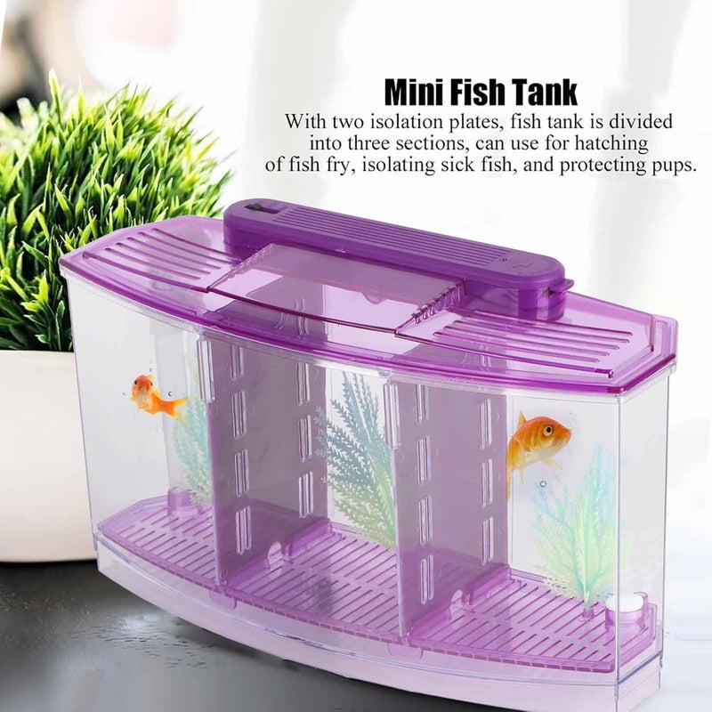 klarako Fish Tank, Desktop Transparent Breeding Fish Tank, Mini Acrylic for Small Fishes with LED Light with Water Change Valve for Betta(Purple) - Image 4