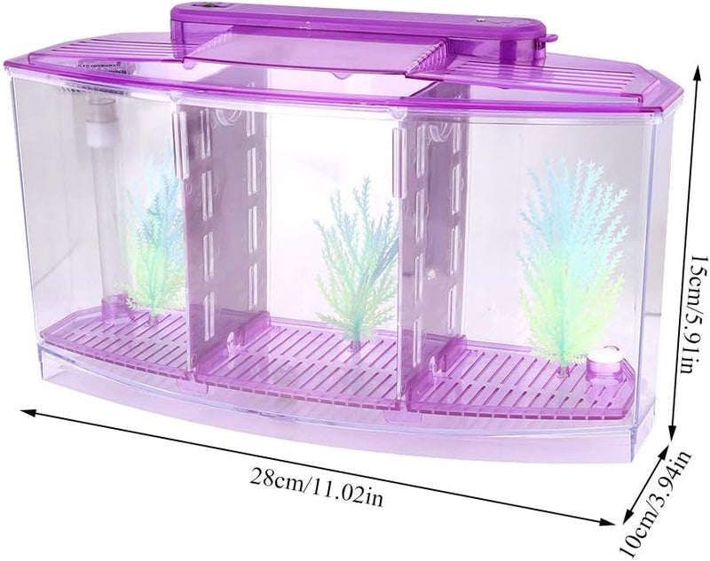 klarako Fish Tank, Desktop Transparent Breeding Fish Tank, Mini Acrylic for Small Fishes with LED Light with Water Change Valve for Betta(Purple) - Image 3