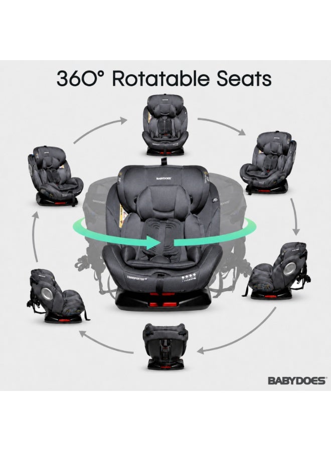 Babydoes Transporter 360° - Rotating Baby Car Seat with ISOFIX, Smart Safety Alarm, 0-12 Years, Up to 36 kg, Grey - Image 2
