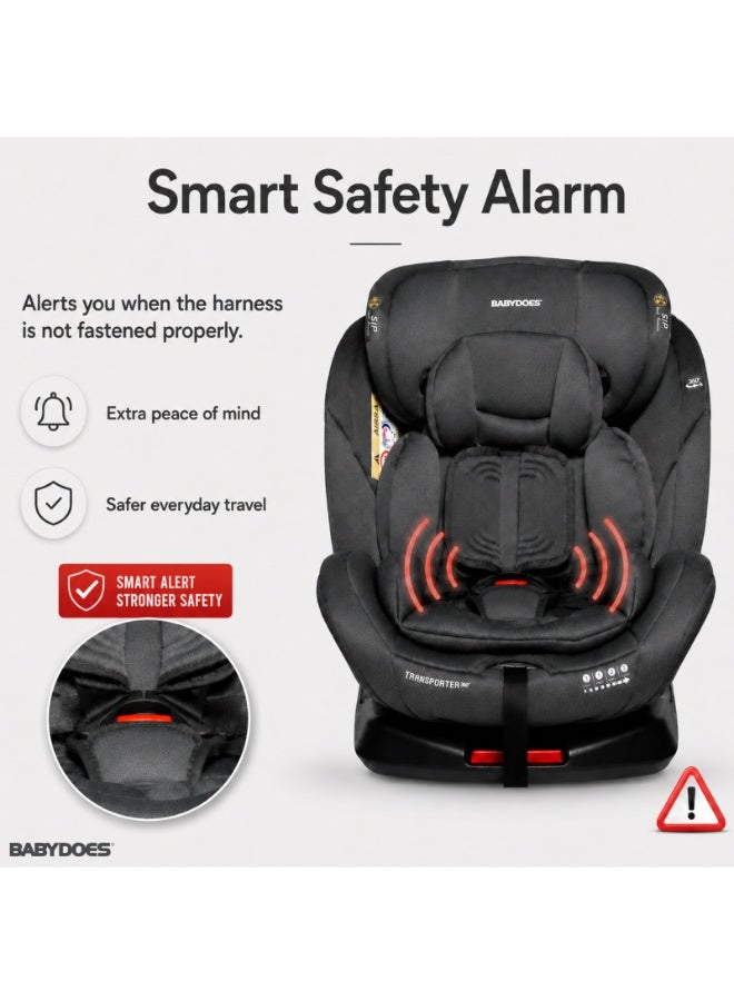 Babydoes Transporter 360° - Rotating Baby Car Seat with ISOFIX, Smart Safety Alarm, 0-12 Years, Up to 36 kg, Grey - Image 4