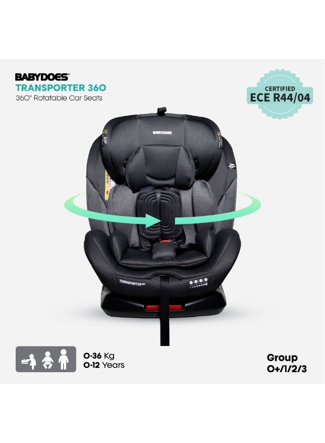Babydoes Transporter 360° - Rotating Baby Car Seat with ISOFIX, Smart Safety Alarm, 0-12 Years, Up to 36 kg, Grey - Image 1