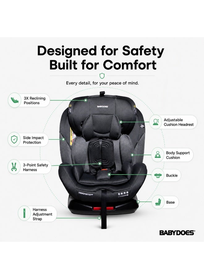 Babydoes Transporter 360° - Rotating Baby Car Seat with ISOFIX, Smart Safety Alarm, 0-12 Years, Up to 36 kg, Grey - Image 3