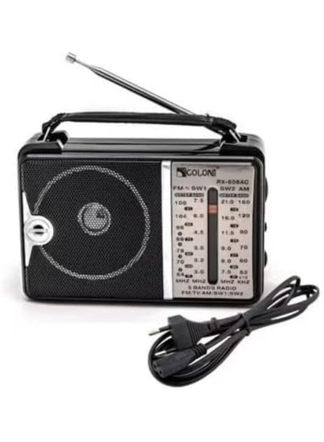 راديو جولون RX-606AC محمول 5 موجات (FM/TV/AM/SW1/SW2) – ضبط تناظري وهوائي تلسكوبي وسماعة مدمجة مع حزام حمل - Image 4
