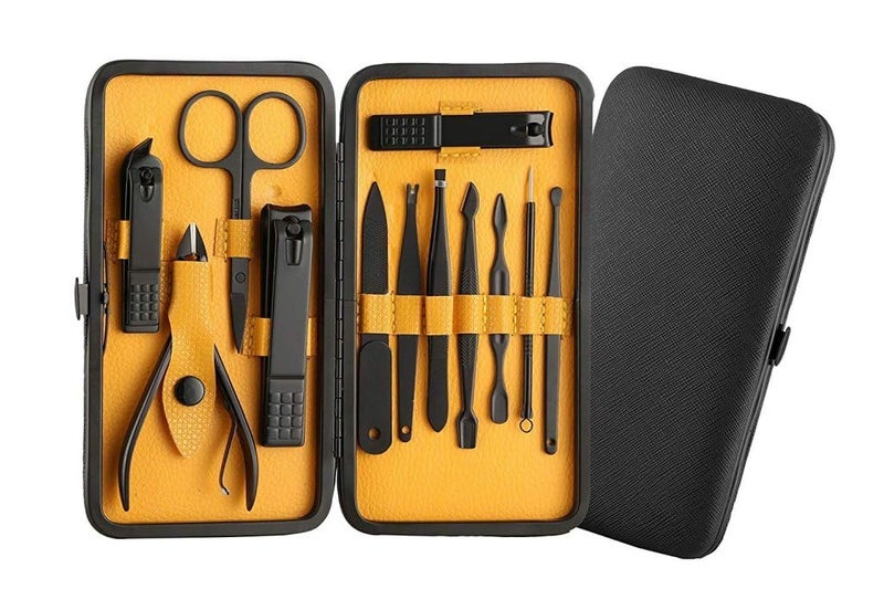 12in1 Stainless Steel Nail Grooming Kit Leather Travel Case - Image 2