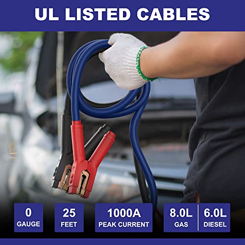 EXTRESPO Heavy Duty Jumper Cables, 0 Gauge 25 Feet 1000Amp Booster Cables, UL Listed Cables for 12V & 24V Cars, SUVs and Trucks, Jumper Cables Kit with Carry Bag, Gloves, Brushes (0 Gauge 25 Feet)… - Image 4