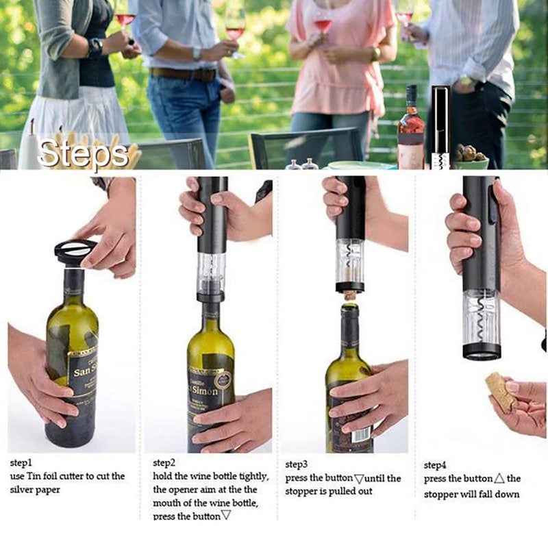 LAVNIK Electric Wine Opener Set Automatic Champagne Wine Bottle Opener LED Light Reusable Corkscrew Gift Set with Foil Cutter Drinking for Kitchen Bar Restaurant Battery Operated Wine Cork Opener Remover Set Multi Color - Image 4